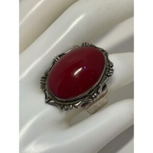 Vintage Red Carnelian Handmade Statement 925 Silver Ring Setting 18g  Size 9